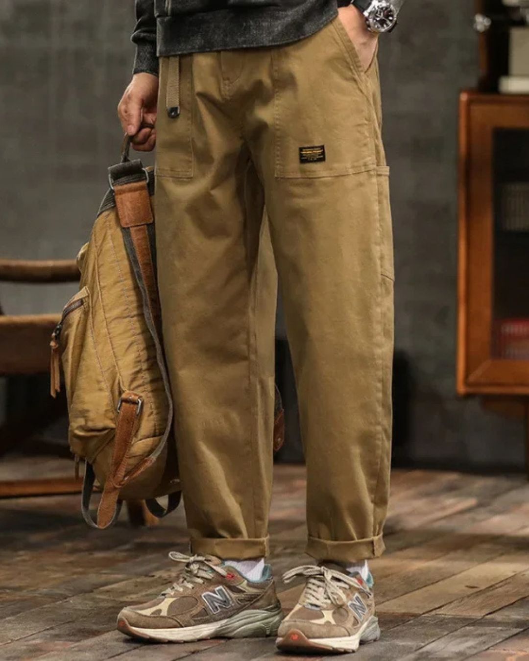 Cotton Cargo Trousers with Welt Pockets for Men