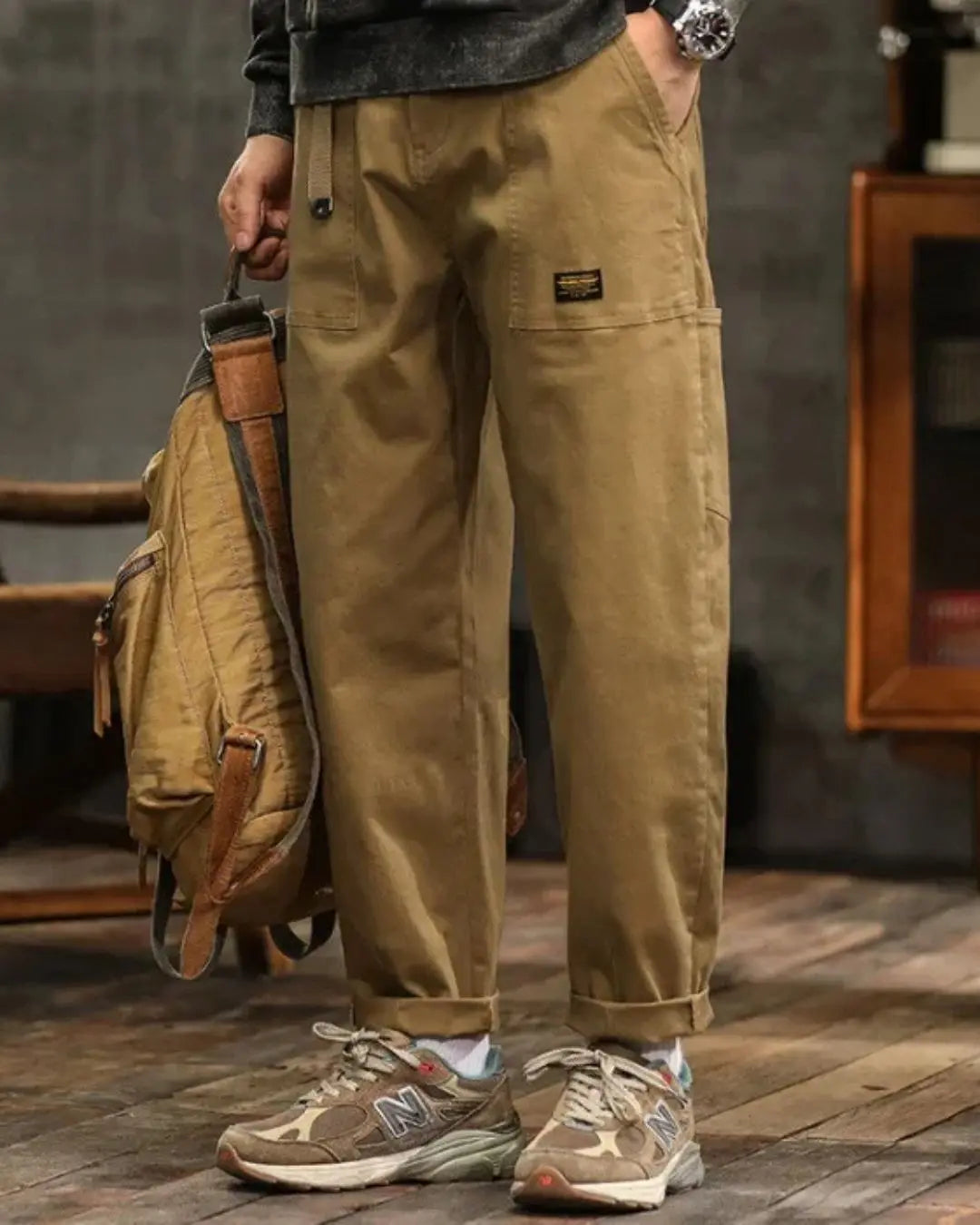 Straight Leg Cargo Trousers with Pocket Panels for Men