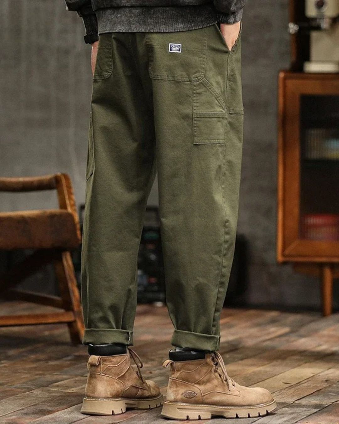 Cotton Cargo Trousers with Welt Pockets for Men