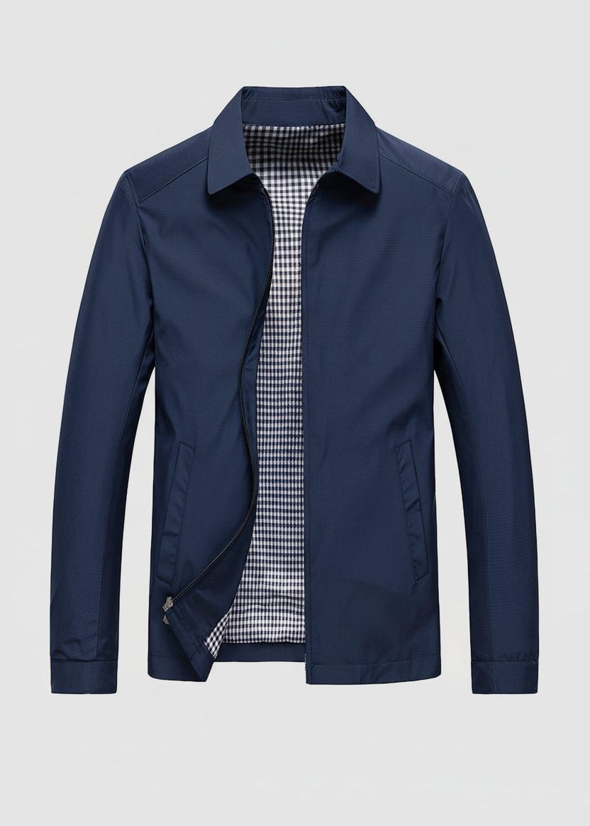 Checkered Harrington Jacket for Men - Navy