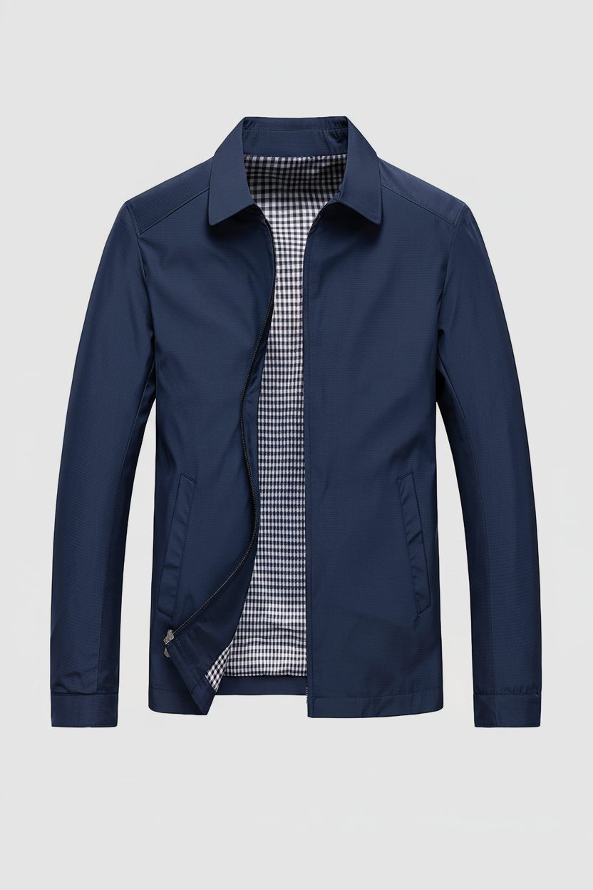 Checkered Harrington Jacket for Men - Navy