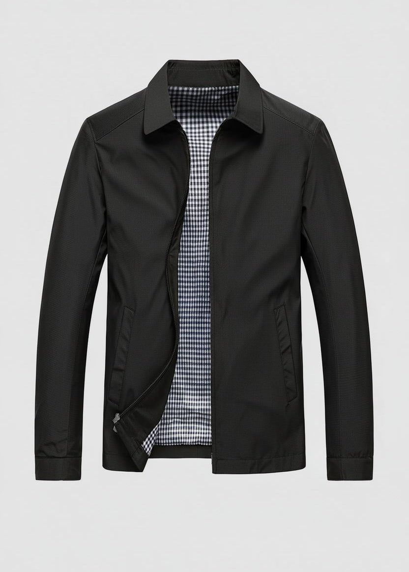 Checkered Harrington Jacket for Men - Black