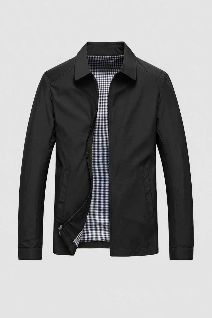 Checkered Harrington Jacket for Men - Black