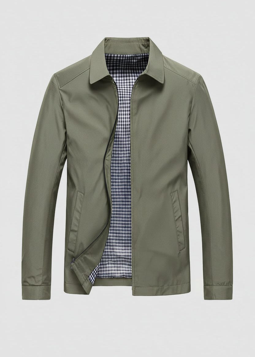 Checkered Harrington Jacket for Men - Olive