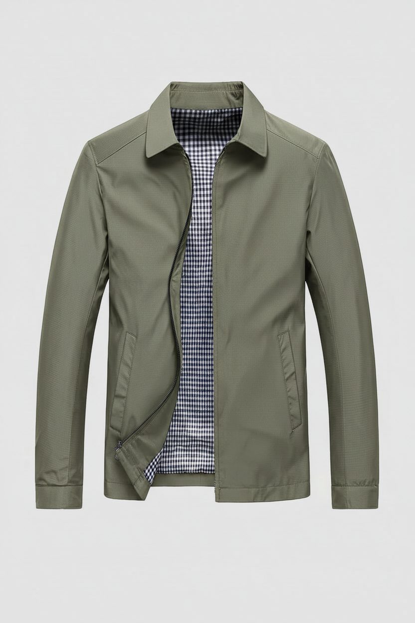 Checkered Harrington Jacket for Men - Olive