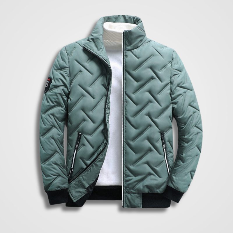 Chevron Quilted Stand Collar Bomber Jacket for Men - Green