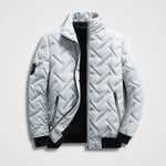 Chevron Quilted Stand Collar Bomber Jacket for Men - Grey