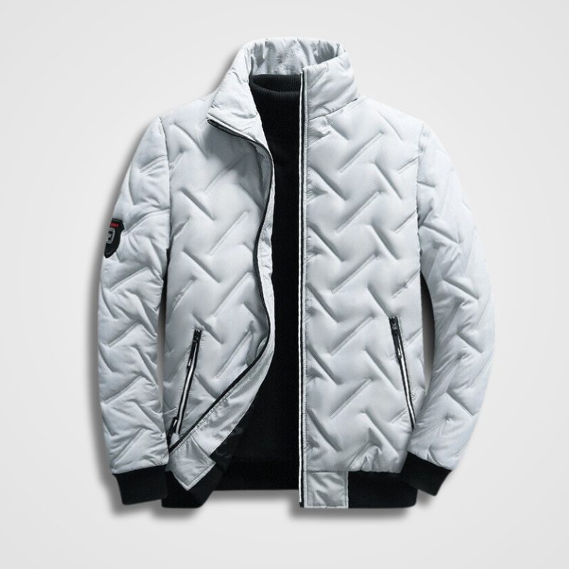 Chevron Quilted Stand Collar Bomber Jacket for Men - Grey