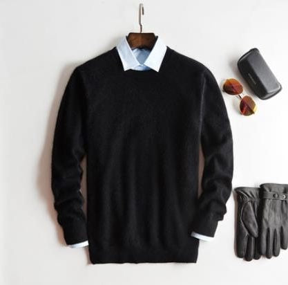 Crew Neck Cashmere Jumper for Men - Black - Crew neck