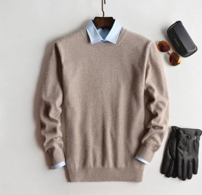 Crew Neck Cashmere Jumper for Men - Beige - Crew neck