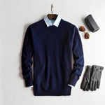 Crew Neck Cashmere Jumper for Men - Navy - Crew neck