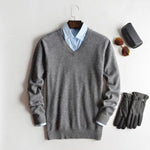 Crew Neck Cashmere Jumper for Men - Grey - V-neck