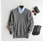 Crew Neck Cashmere Jumper for Men - Grey - V-neck