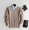 Crew Neck Cashmere Jumper for Men - Beige - V-neck
