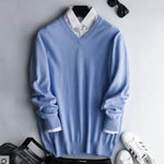 Crew Neck Cashmere Jumper for Men - Light blue - V-neck