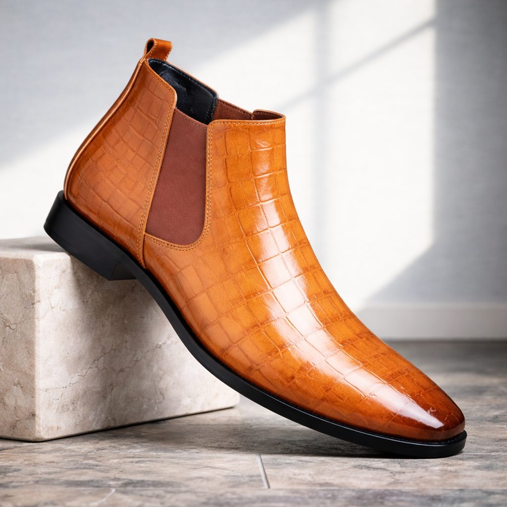 Croc-Embossed Chelsea Boots for Men