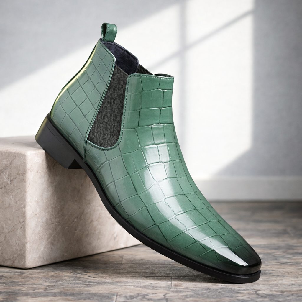 Croc-Embossed Chelsea Boots for Men - Sage Green