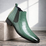 Croc-Embossed Chelsea Boots for Men - Sage Green