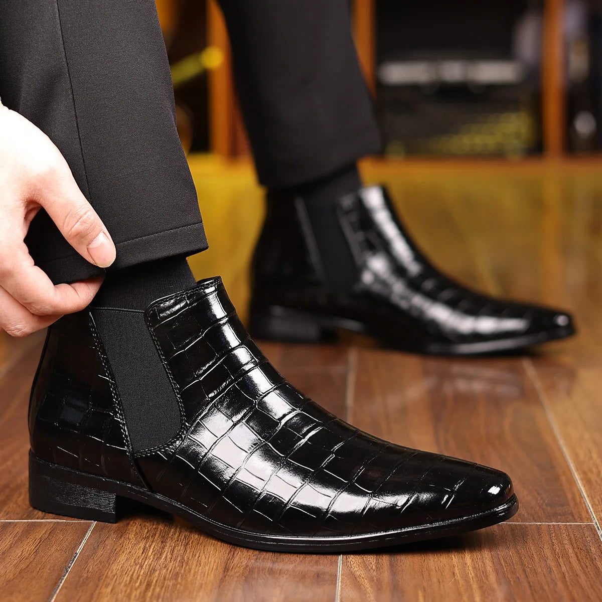 Croc-Embossed Chelsea Boots for Men - View 9