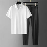 Short Sleeve Polo Shirt and Straight Leg Trousers Set for Men