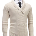 Double-Breasted Shawl Collar Ribbed Knit Cardigan for Men - Beige