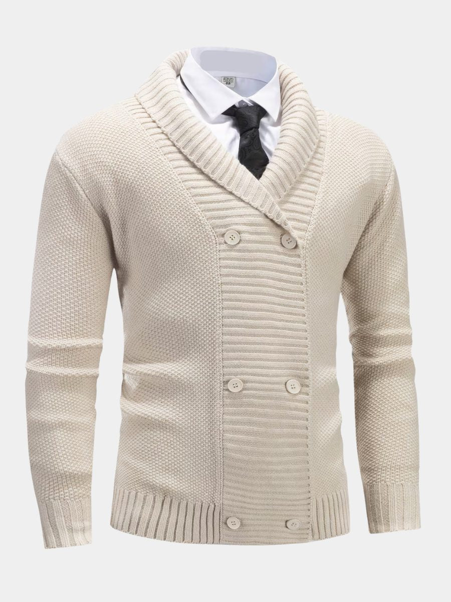Double-Breasted Shawl Collar Ribbed Knit Cardigan for Men