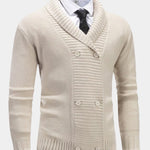 Double-Breasted Shawl Collar Ribbed Knit Cardigan for Men