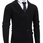 Double-Breasted Shawl Collar Ribbed Knit Cardigan for Men - Black
