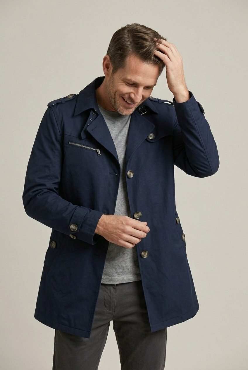 Double-Breasted Trench Coat for Men - View 3