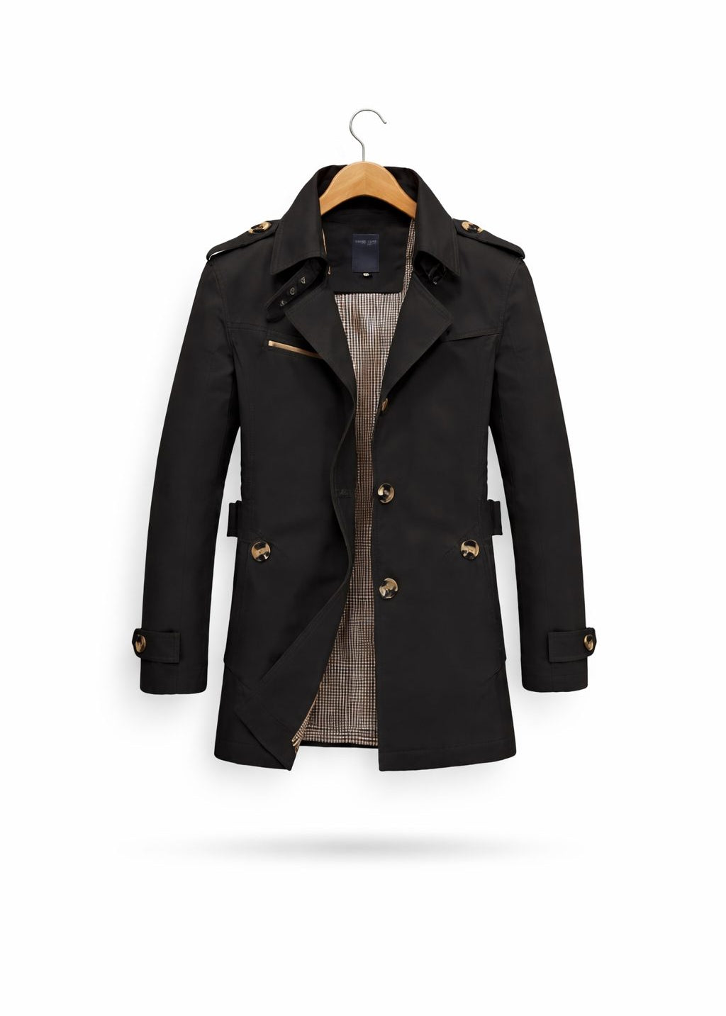 Double-Breasted Trench Coat for Men - Zwart
