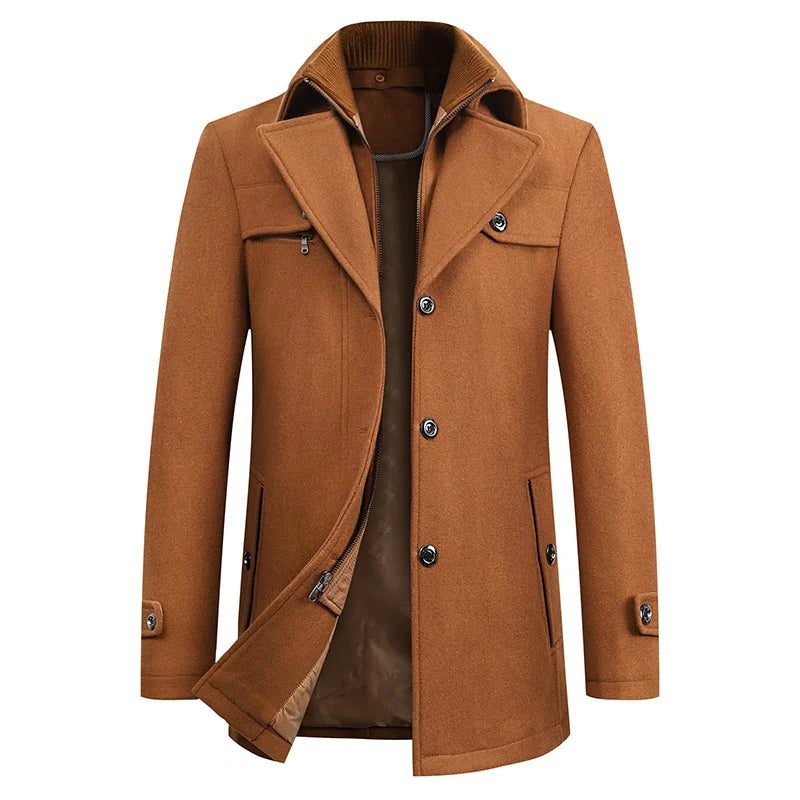 Double-Breasted Wool Blend Coat for Men