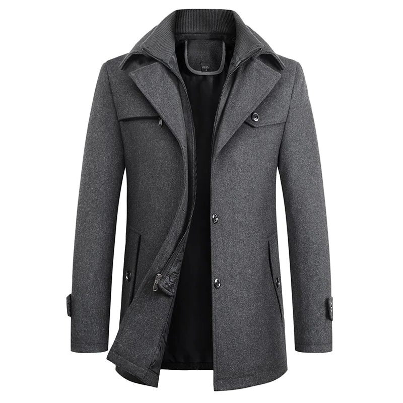 Double-Breasted Wool Blend Coat for Men - Grey
