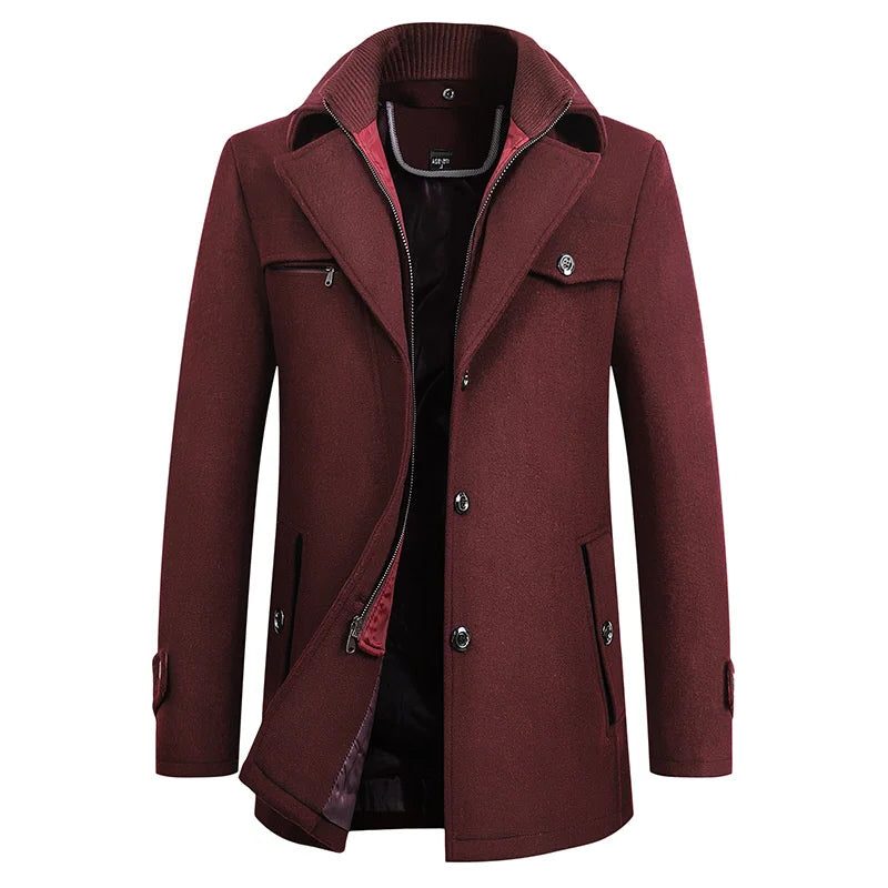 Double-Breasted Wool Blend Coat for Men - Red