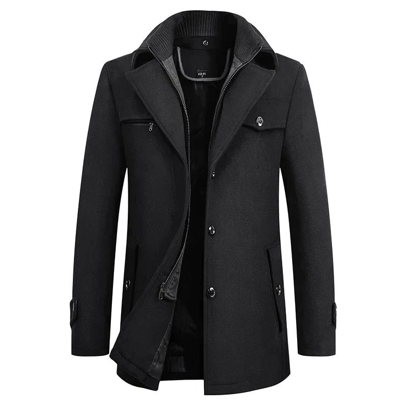 Double-Breasted Wool Blend Coat for Men - Black