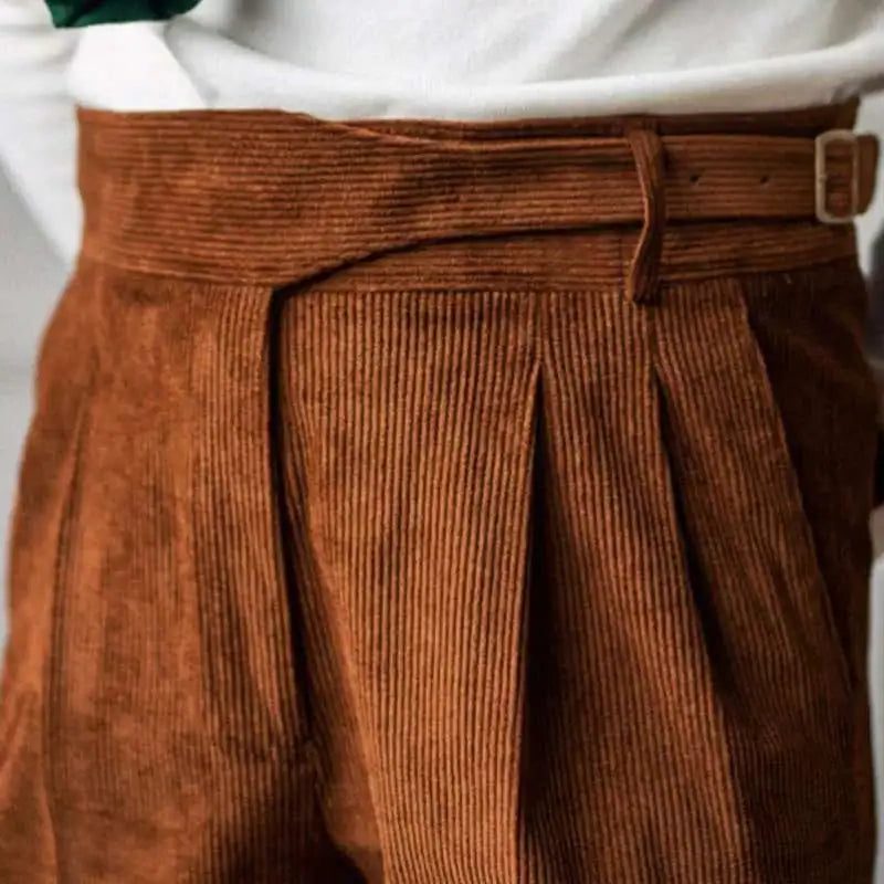 Double-Pleated Tapered Corduroy Trousers for Men