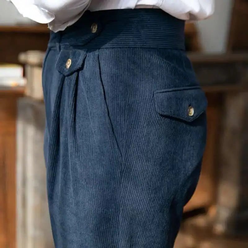 Double-Pleated Tapered Corduroy Trousers for Men - View 11