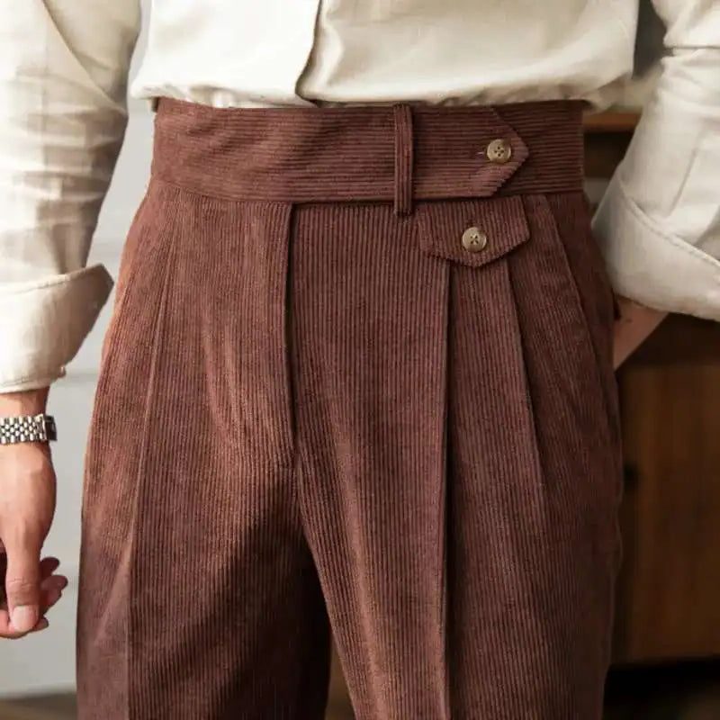 Double-Pleated Tapered Corduroy Trousers for Men - View 7