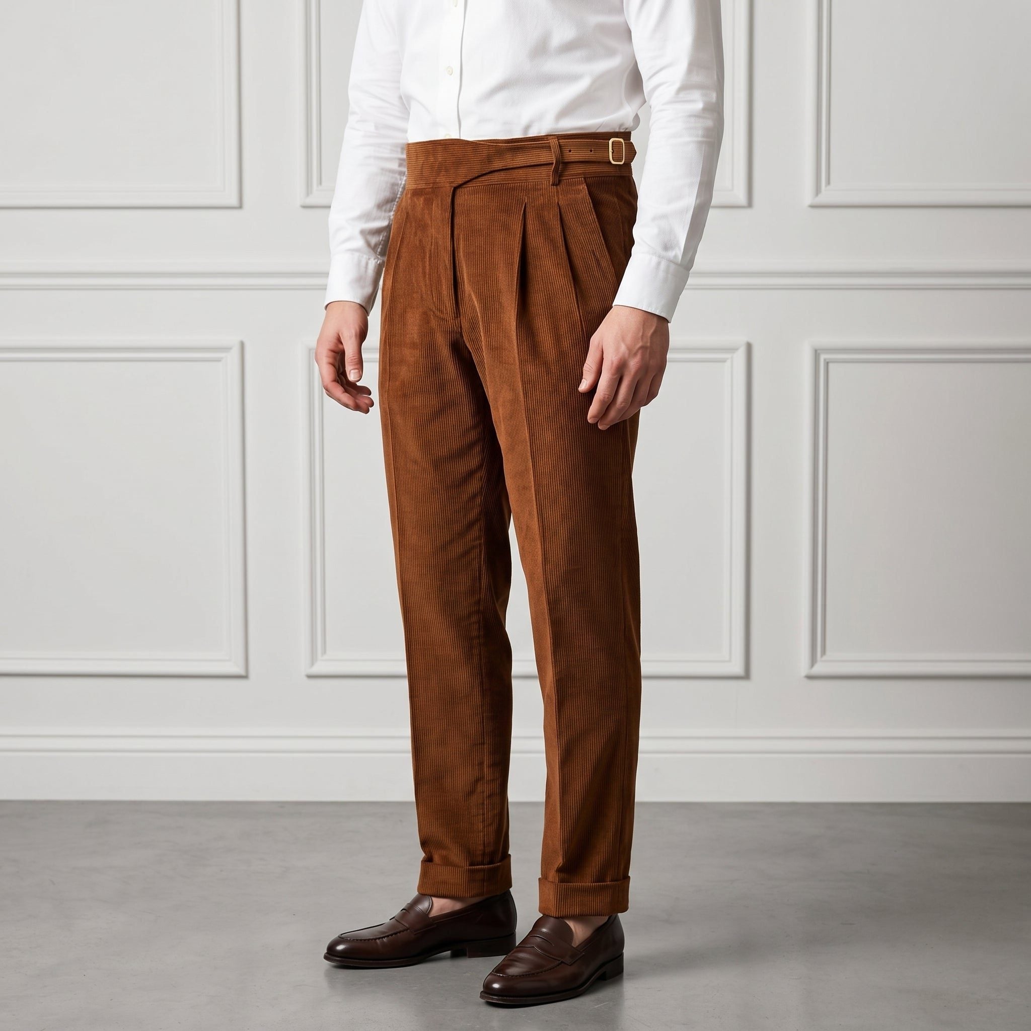 Double-Pleated Tapered Corduroy Trousers for Men - View 8