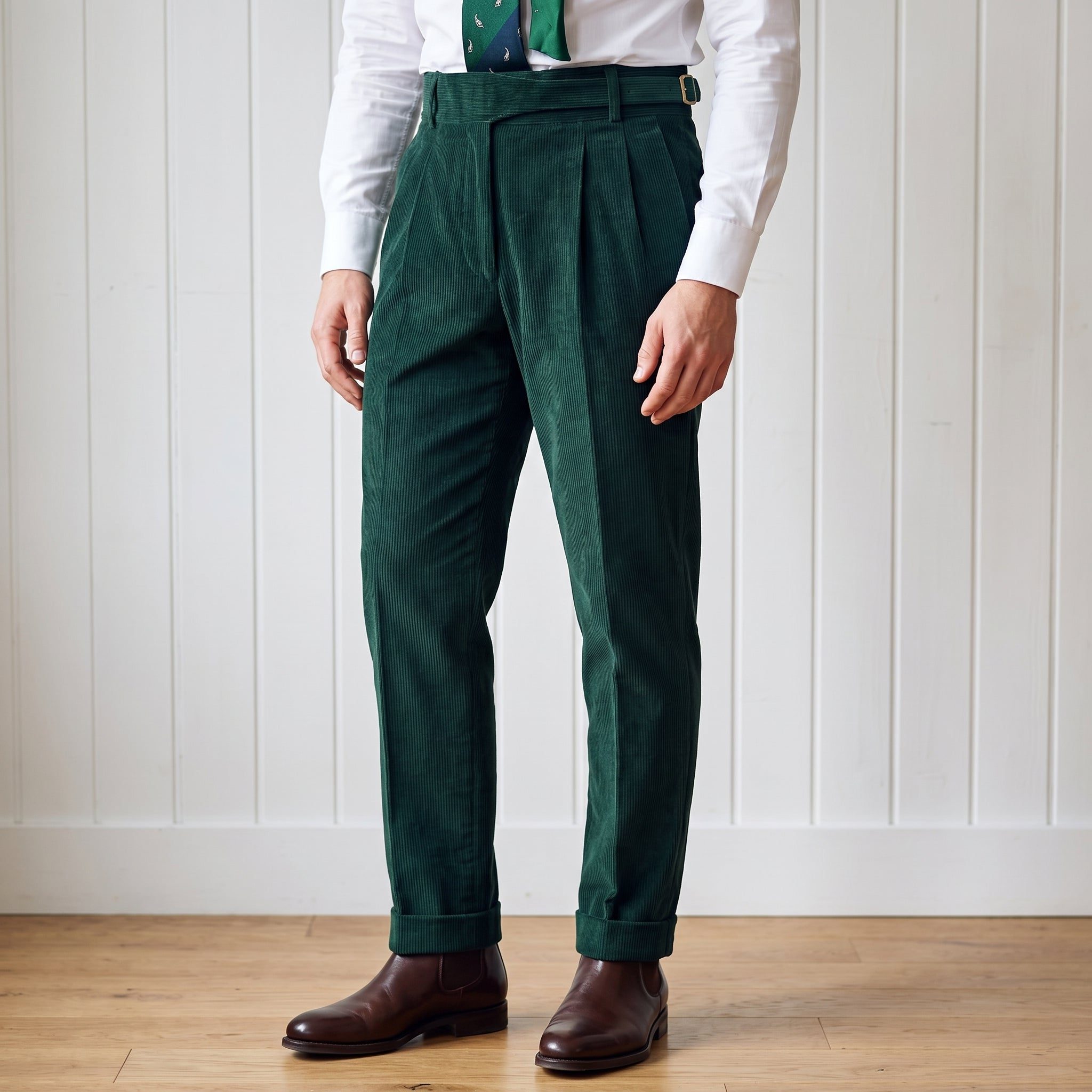 Double-Pleated Tapered Corduroy Trousers for Men - View 9