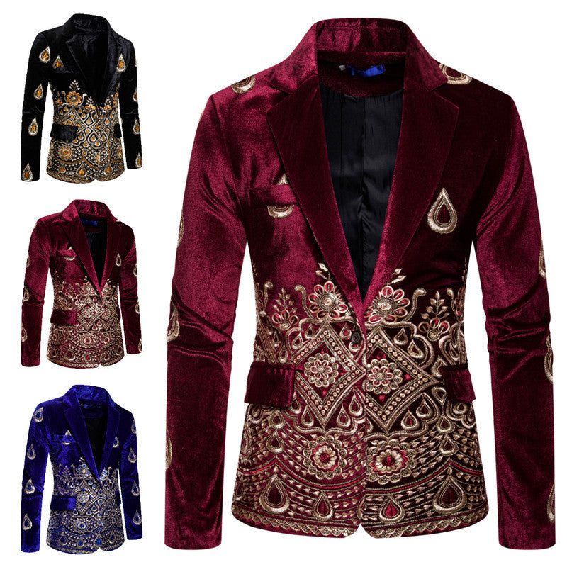 Embroidered Velvet Blazer for Men