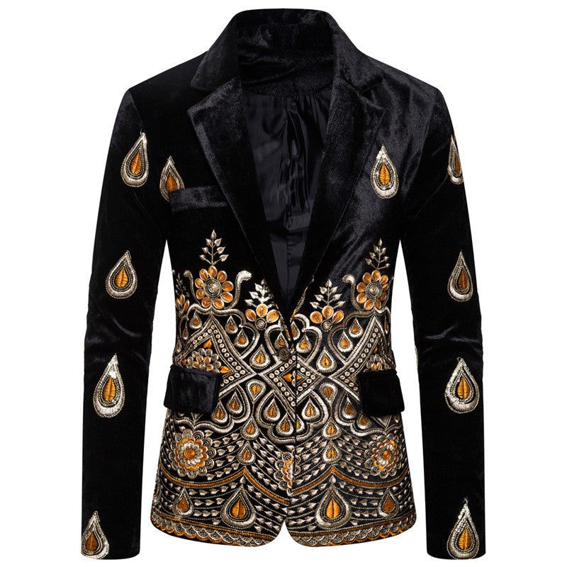 Embroidered Velvet Blazer for Men - Black