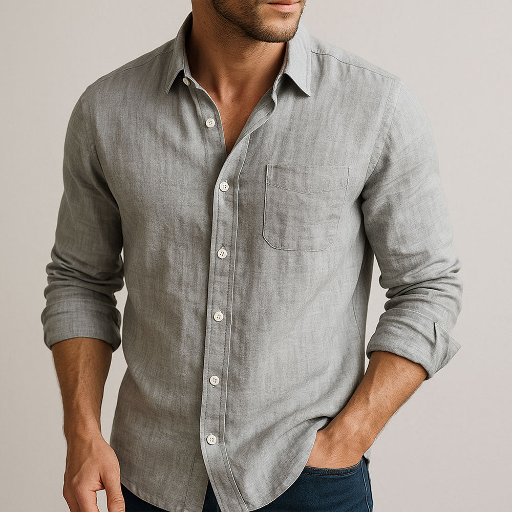 Linen Blend Button-Down Shirt for Men