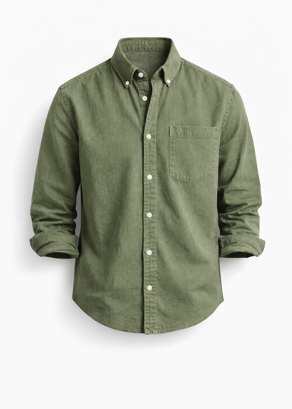 Denim Button-Down Shirt with Chest Pocket for Men