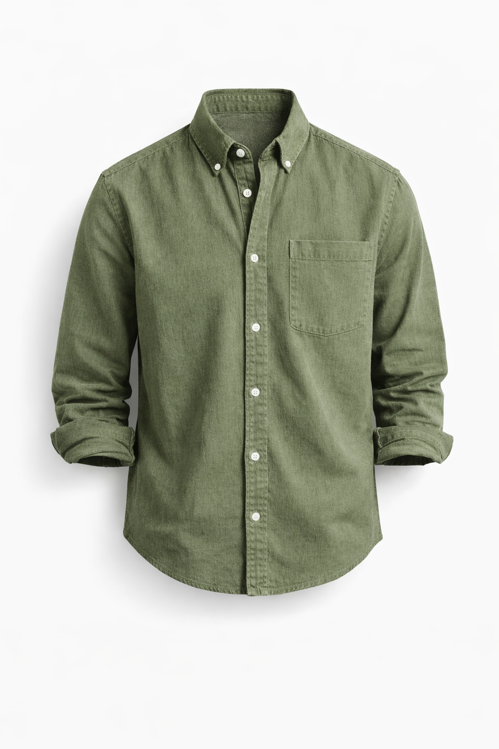 Denim Button-Down Shirt with Chest Pocket for Men