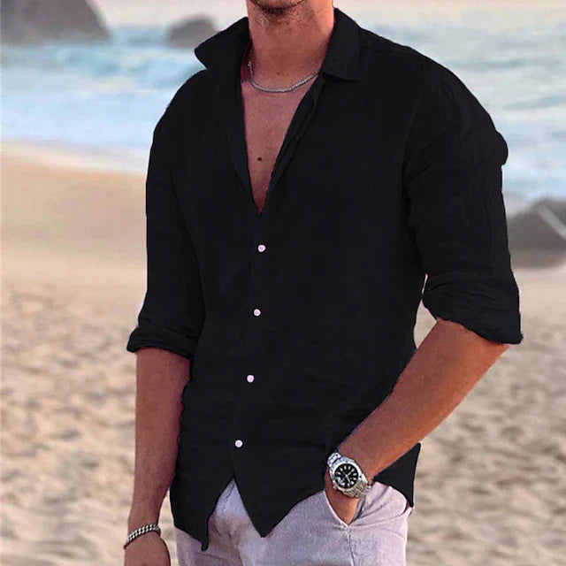 Cotton Linen Button-Down Shirt for Men