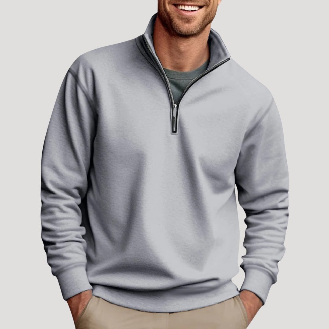 Half-Zip Cotton Sweatshirt for Men - Grey