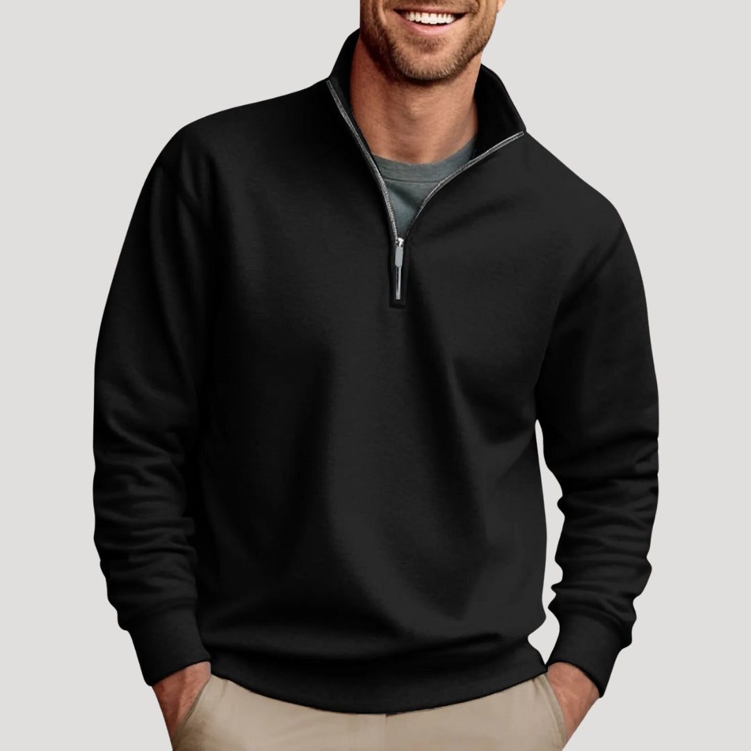 Half-Zip Cotton Sweatshirt for Men - Black