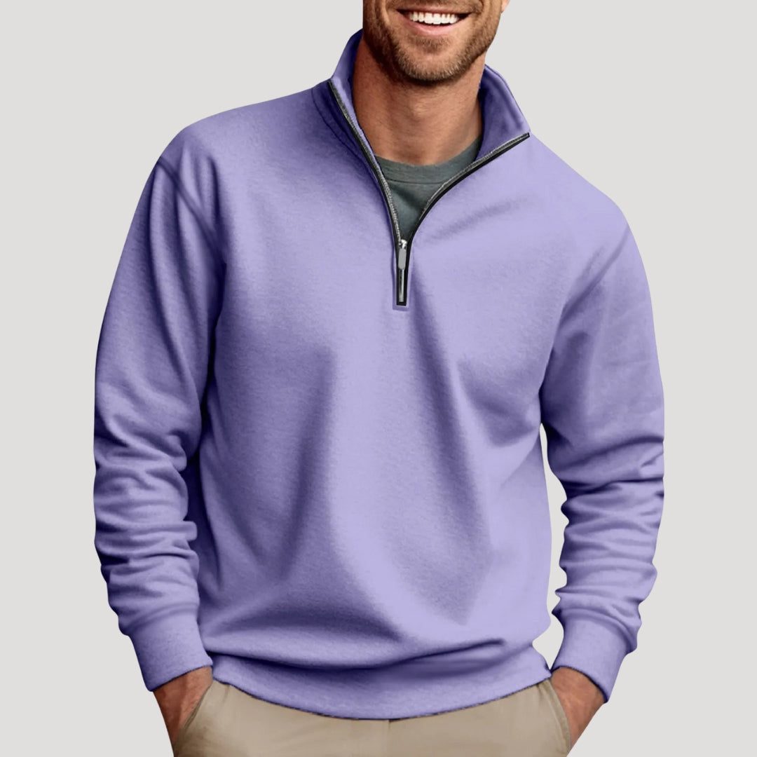 Half-Zip Cotton Sweatshirt for Men - Purple