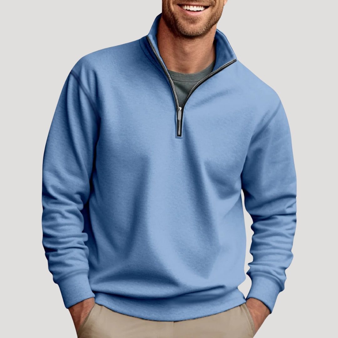 Half-Zip Cotton Sweatshirt for Men - Blue