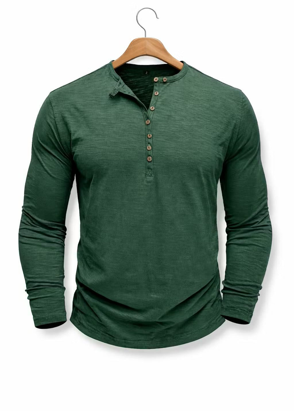 Henley Long Sleeve T-Shirt for Men - Donkergroen